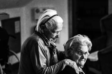 Black and white image of two elderly ladies